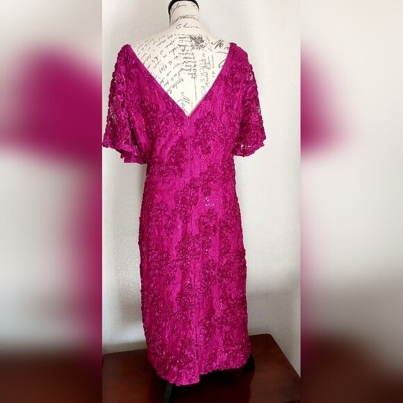 Jessica Howard Magenta/Fuchsia Sequined Soutache Lace Sheath Dress, size 16 - Picture 9 of 16